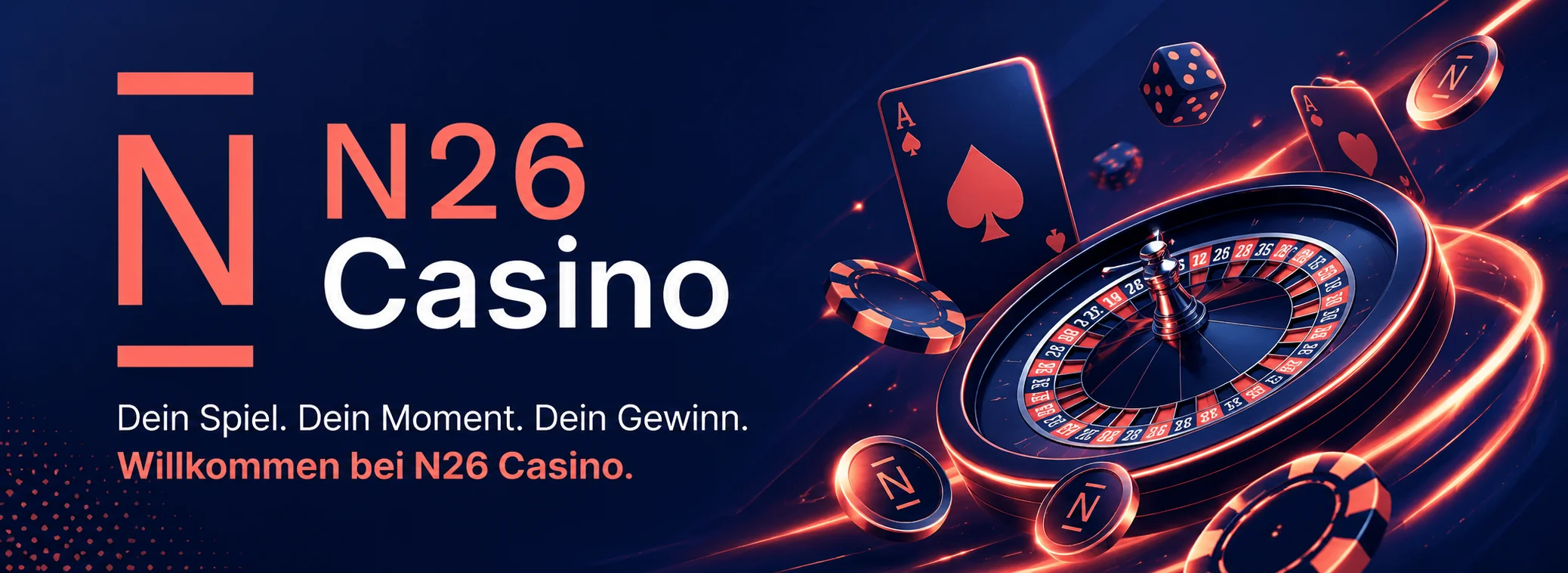 Banner des offiziellen N26 Casinos der Mobilbank N26 mit 1.000 € Bonus und 100 Freispielen